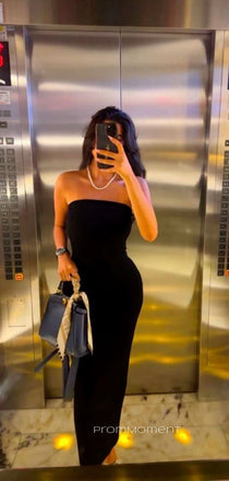 Simple Black Mermaid Straless Long Evening Prom Dresses, Sleeveless Backless Prom Dress, PM0299