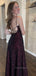 Black Lace Spaghetti Straps A-line Long Evening Prom Dresses, Backless Sleeveless Prom Dress, PM0303