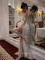 Sparkly Off Shoulder Side Slit White Sequins Long Evening Prom Dresses, PM0306