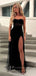 Sexy Black Tulle Sweetheart Sleeveless High Slit Long Evening Prom Dresses, PM0309