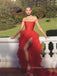 Red Floor-length High Slit Strapless Sleeveless Backless A-line Long Evening Prom Dresses, PM0310