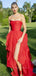 Red Floor-length High Slit Strapless Sleeveless Backless A-line Long Evening Prom Dresses, PM0310