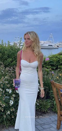 Lovely Sweetheart White Mermaid Long Evening Prom Dresses, Sexy Spaghetti Straps Prom Dress, PM0313