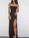 Simple Mermaid Side Slit Long Evening Prom Dresses, Chocolate Spaghetti Straps Sleeveless Prom Dress, PM0314