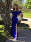 Elegant Royal Blue Off Shoulder Side Slit FDY Long Evening Prom Dresses, PM0317