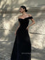 Black Off Shoulder Elegant A-line Backless Long Evening Prom Dresses, PM0318