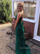 Halter Green Satin Mermaid Backless Long Evening Prom Dresses, Sleeveless Straps Floor-length Prom Dress, PM0319