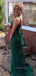 Halter Green Satin Mermaid Backless Long Evening Prom Dresses, Sleeveless Straps Floor-length Prom Dress, PM0319