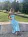 Elegant Blue Satin Spaghetti Straps Sleeveless Backless Long Evening Prom Dresses, PM0320