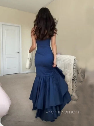 Unique Strapless Mermaid Sheath Side Slit Long Evening Prom Dresses, PM0322