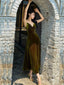 Velvet Deep V-Neck Spaghetti Straps Long Evening Prom Dresses, A-line Side Slit Prom Dress, PM0332