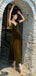 Velvet Deep V-Neck Spaghetti Straps Long Evening Prom Dresses, A-line Side Slit Prom Dress, PM0332