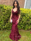 Deep Red Sequins Mermaid Strapless Sweetheart Sparkly Long Evening Prom Dresses, PM0335