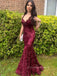 Deep Red Sequins Mermaid Strapless Sweetheart Sparkly Long Evening Prom Dresses, PM0335