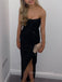 Black Sequins Strapless Sleeveless Side Slit Sparkly Long Evening Prom Dresses, PM0338