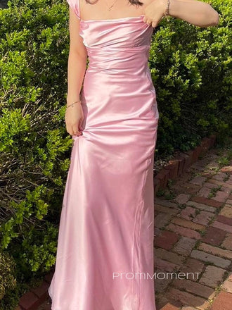 Satin Pink Straps Long Evening Prom Dresses, Lovely Sleeveless Backless Prom Dress, PM0339