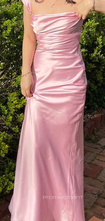 Satin Pink Straps Long Evening Prom Dresses, Lovely Sleeveless Backless Prom Dress, PM0339