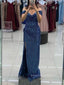 Sparkly Sequins Off Shoulder V-neck Side Slit Long Evening Prom Dresses, PM0340