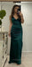 Backless Deep V-neck Dark Green Satin Straps Mermaid Long Evening Prom Dresses, Lovely Sleeveless Backless Prom Dress, PM0342