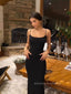 Simple Black Mermaid Long Evening Prom Dresses, Spaghetti Straps Sleeveless Prom Dress, PM0343