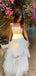 A-line White Tulle Spaghetti Straps Long Evening Prom Dresses, See Through Sleeveless Prom Dress, PM0344