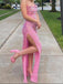 Pink Sequins High Slit Spaghetti Straps Long Evening Prom Dresses, Backless Beautiful Prom Dress, PM0351