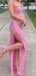 Pink Sequins High Slit Spaghetti Straps Long Evening Prom Dresses, Backless Beautiful Prom Dress, PM0351