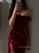 Mermaid Burgundy Satin Long Evening Prom Dresses, Off Shoulder Side Slit Prom Dress, PM0352