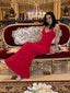 Sparkly Red Mermaid Deep V-neck Spaghetti Straps Long Evening Prom Dresses, PM0353