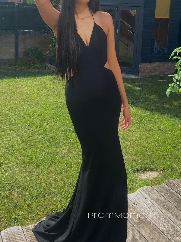 Sexy Backless Spaghetti Straps V-neck Side Slit Long Evening Prom Dresses, PM0355