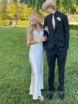 Ivory Backless Spaghetti Straps Long Evening Prom Dresses, Mermaid Sleeveless Prom Dress, PM0356