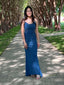 Backless Spaghetti Straps Mermaid Blue Sparkly Long Evening Prom Dresses, PM0360