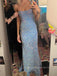 Beautiful Blue Sequins Strapless Backless Sparkly Long Evening Prom Dresses, PM0362