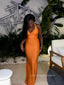 Deep V-neck Orange Jersey Mermaid Long Evening Prom Dresses, Straps Sleeveless Backless Prom Dress, PM0366