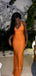 Deep V-neck Orange Jersey Mermaid Long Evening Prom Dresses, Straps Sleeveless Backless Prom Dress, PM0366