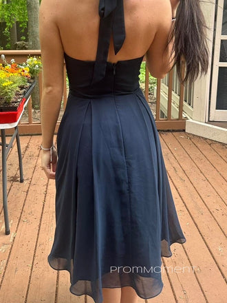 A-line Sweetheart Black Long Evening Prom Dresses, Halter Backless Prom Dress, PM0367