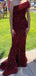 Dark Red Sequins One Shoulder Mermaid Floor-length Long Evening Prom Dresses, PM0368