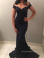 Mermaid V-neck Off Shoulder Long Evening Prom Dresses, Floor-length Black Prom Dress, PM0369