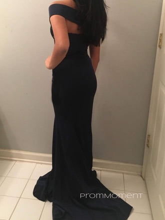 Mermaid V-neck Off Shoulder Long Evening Prom Dresses, Floor-length Black Prom Dress, PM0369