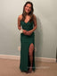 Backless High Slit V-neck Long Evening Prom Dresses, Mermaid Spaghetti Straps Prom Dress, PM0372