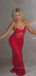See Through Red Lace Deep V-neck Spaghetti Straps Long Evening Prom Dresses, PM0381