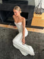 Strapless Mermaid Ivory Backless Sleeveless Long Evening Prom Dresses, PM0382