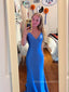 V-back Mermaid Spaghetti Straps Long Evening Prom Dresses, V-neck Backless Prom Dress, PM0386