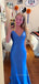 V-back Mermaid Spaghetti Straps Long Evening Prom Dresses, V-neck Backless Prom Dress, PM0386
