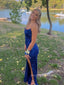 Sequins Royal Blue Mermaid Side Slit Sparkly Long Evening Prom Dresses, PM0387