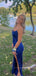 Sequins Royal Blue Mermaid Side Slit Sparkly Long Evening Prom Dresses, PM0387