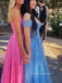 A-line Off Shoulder V-neck Long Evening Prom Dresses, Backless Tulle Beautiful Prom Dress, PM0390