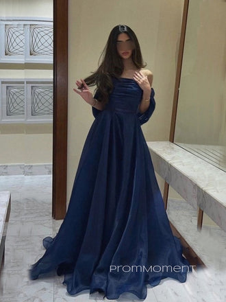 Floor-length Organza Navy Blue Long Evening Prom Dresses, Elegant A-line Prom Dress, PM0391