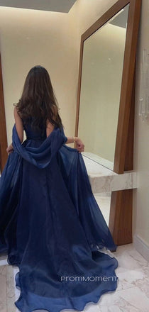 Floor-length Organza Navy Blue Long Evening Prom Dresses, Elegant A-line Prom Dress, PM0391