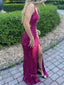 Mermaid Seqiuns Deep V-neck Backless High Slit Long Evening Prom Dresses, PM0392